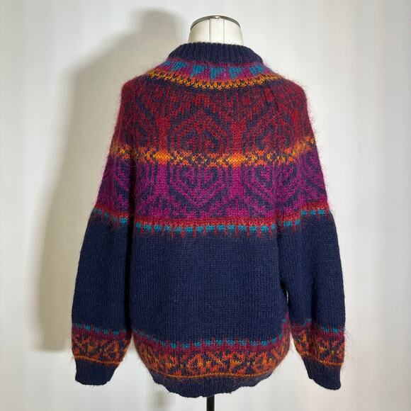 Vintage Le Moda Fair Isle Hand Loomed Wool Mohair Blend Sweater Womens Sz Medium - Picture 6 of 9